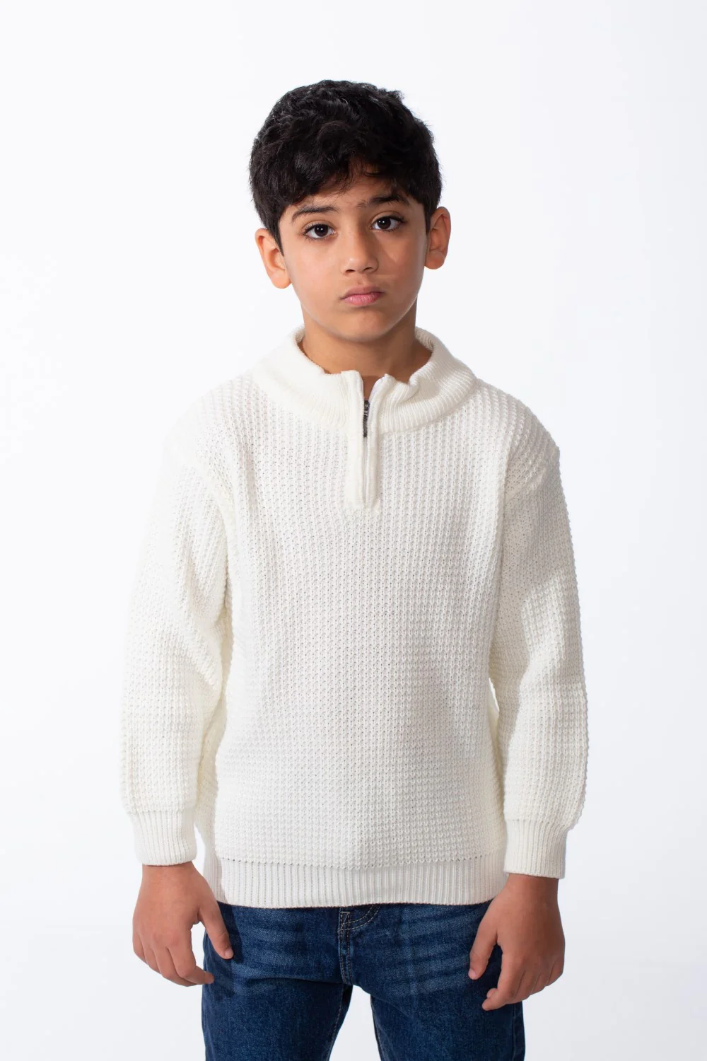 Boy's High Neck Quarter Zip Textured Fabric For Daily Casual Wear Pullover