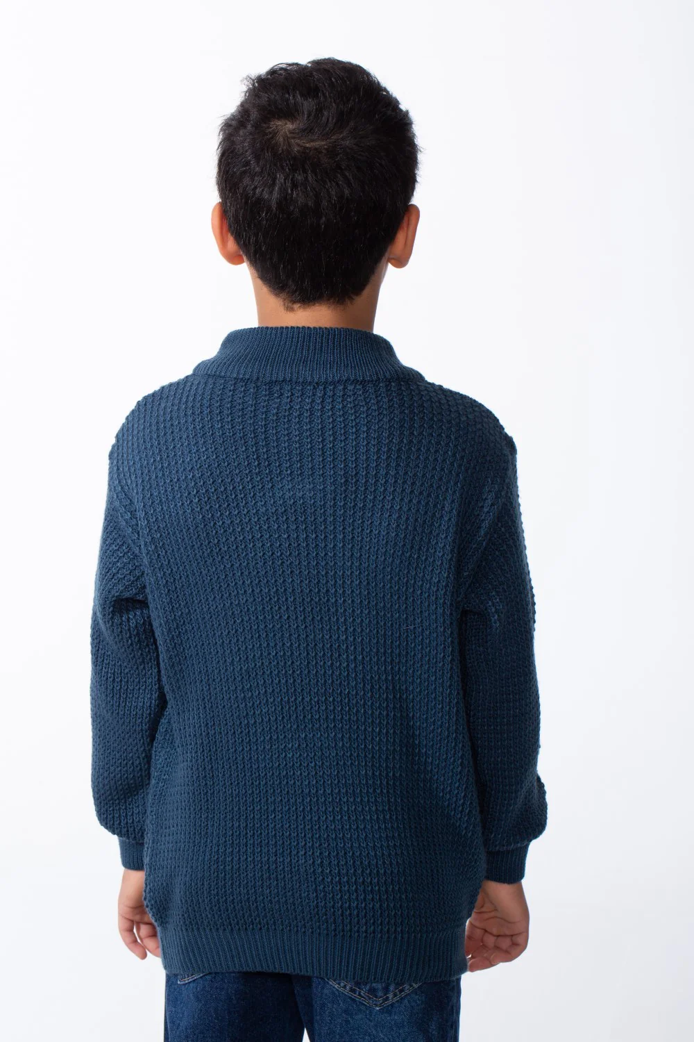 Boy's High Neck Quarter Zip Textured Fabric For Daily Casual Wear Pullover - Image 10