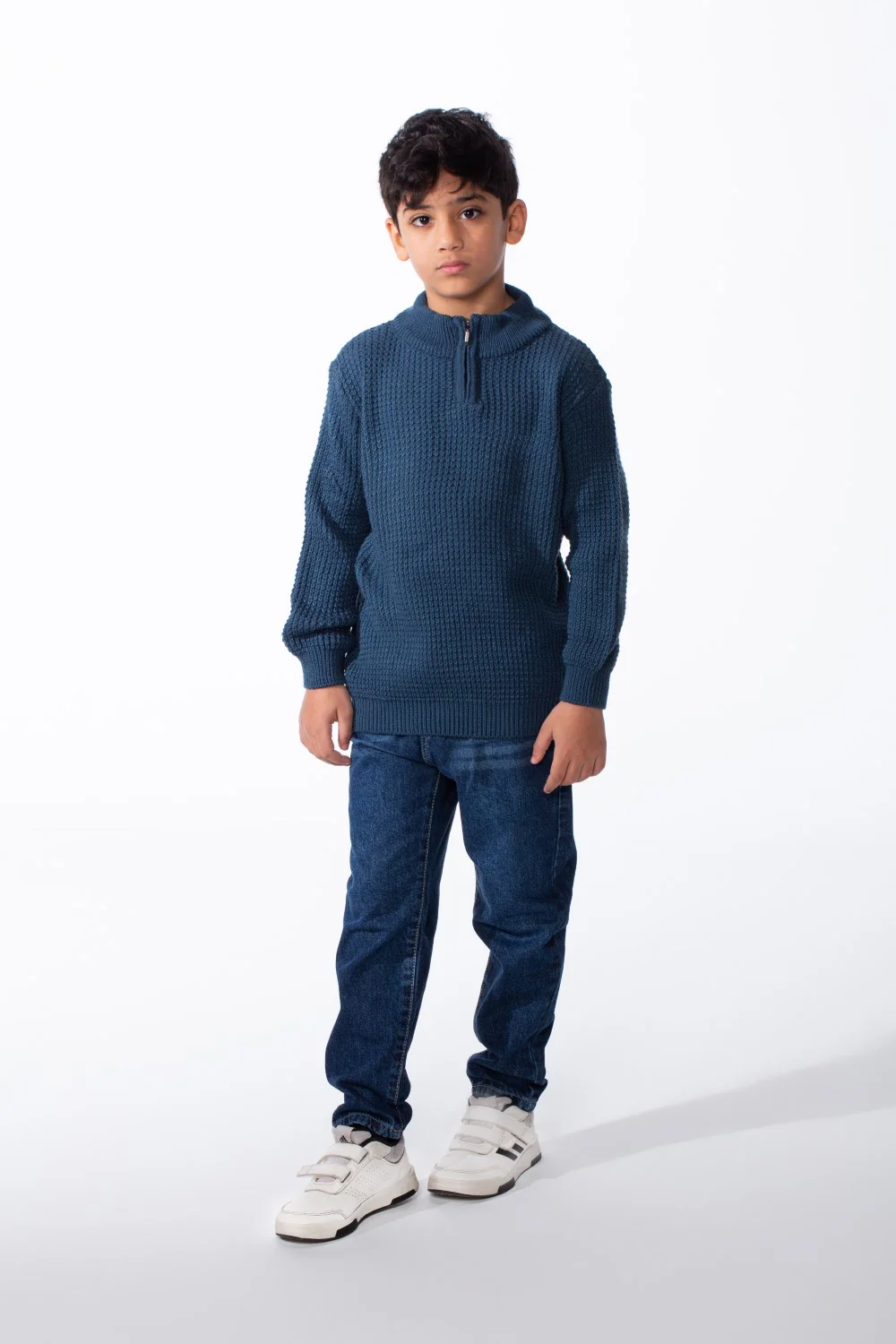 Boy's High Neck Quarter Zip Textured Fabric For Daily Casual Wear Pullover - Image 11
