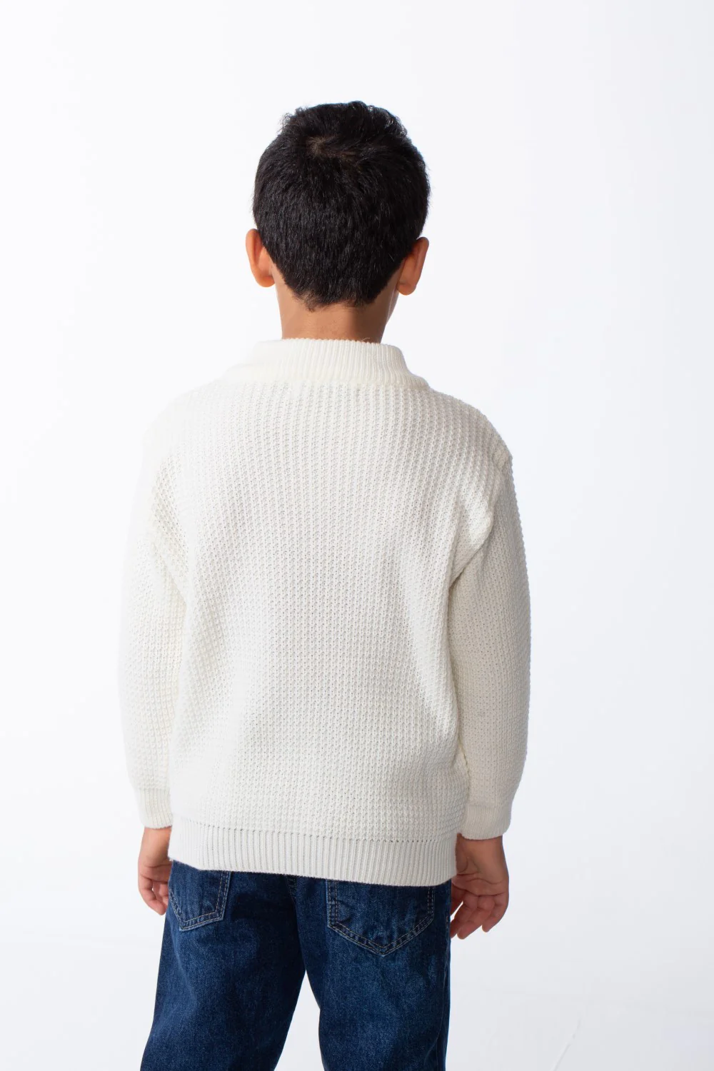 Boy's High Neck Quarter Zip Textured Fabric For Daily Casual Wear Pullover - Image 2