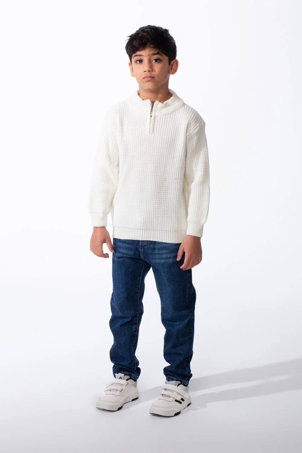 Boy's High Neck Quarter Zip Textured Fabric For Daily Casual Wear Pullover - Image 3