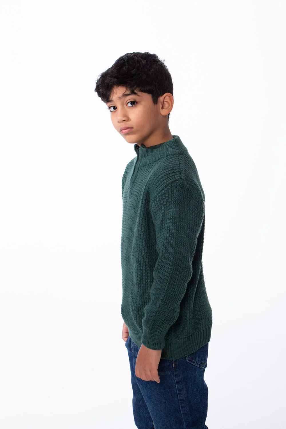 Boy's High Neck Quarter Zip Textured Fabric For Daily Casual Wear Pullover - Image 8
