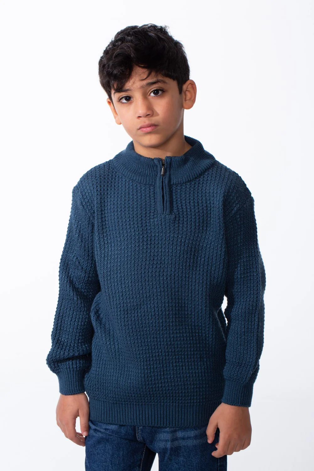 Boy's High Neck Quarter Zip Textured Fabric For Daily Casual Wear Pullover - Image 9