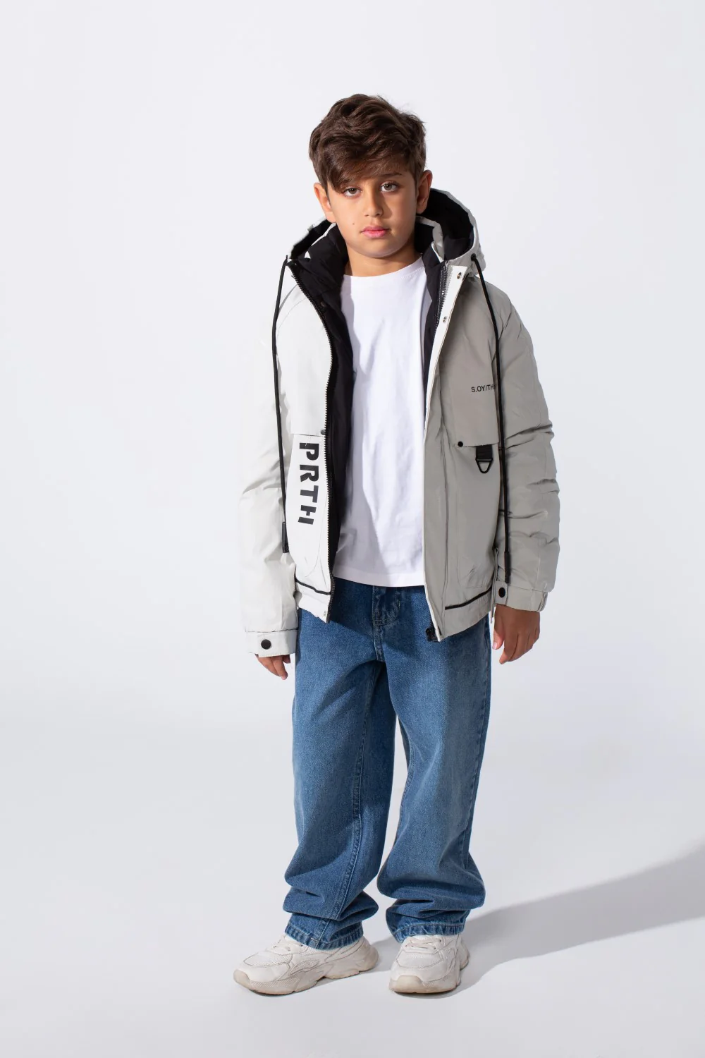 Boy's High-Neck Side Print With Pockets Long Sleeve Hooded Thermal Modern Jacket - Image 7