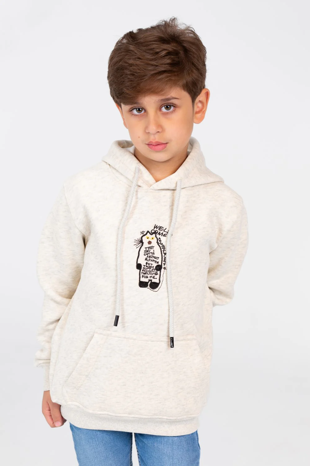 Boy's Hood Sweatshirt With Front Print And Kangaroo Pocket - Image 9
