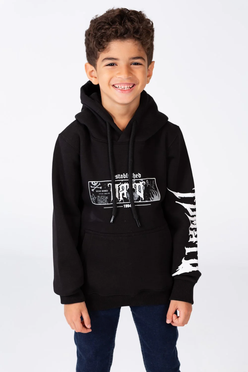 Boy's Hoodie Cut Sweatshirt Printed On The Front And Back Made Of Milton Material