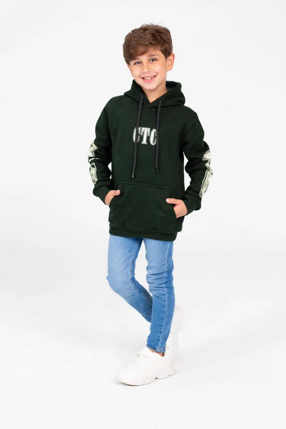 Boy's Hoodie Sweatshirt With Front And Shoulder Print - Image 8