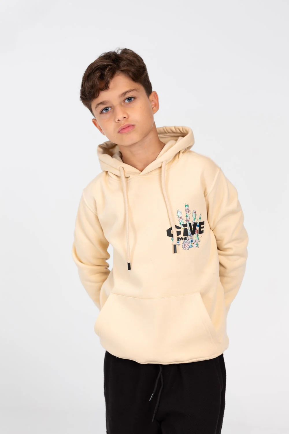 Boy's Hoodie Sweatshirt With Front Pocket In Practical Melton Material