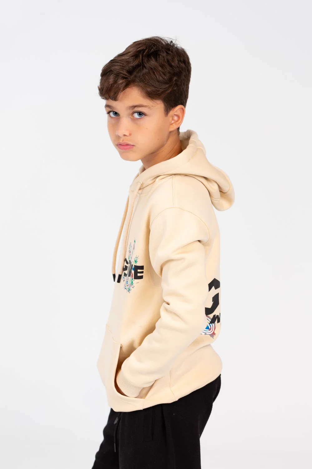 Boy's Hoodie Sweatshirt With Front Pocket In Practical Melton Material - Image 3