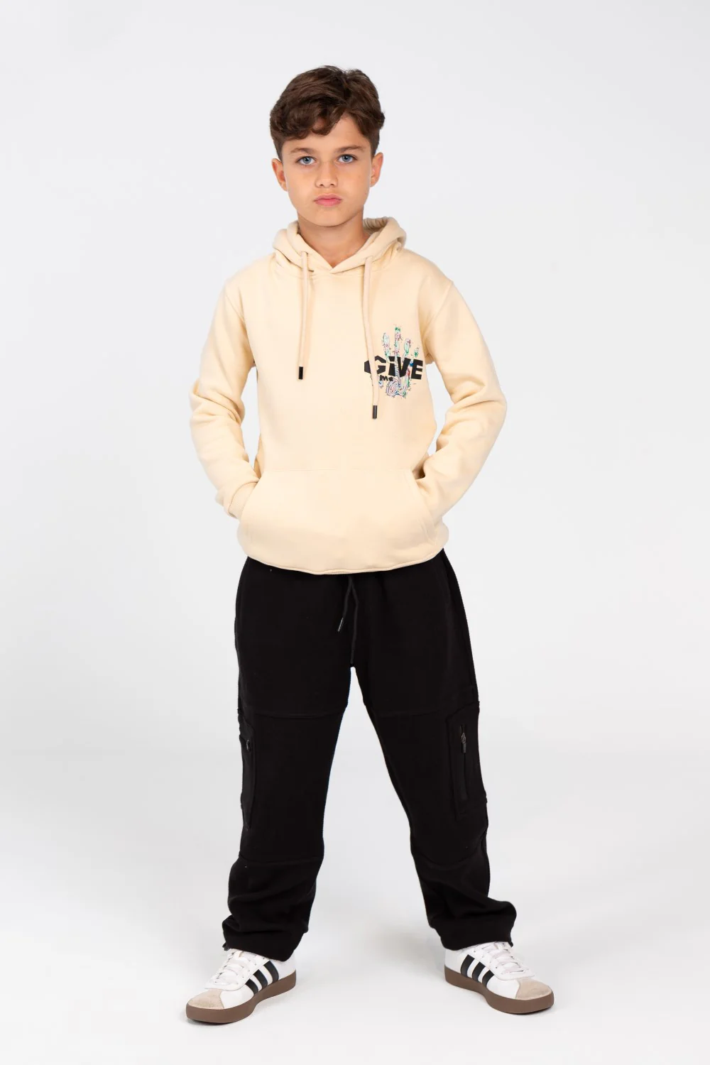 Boy's Hoodie Sweatshirt With Front Pocket In Practical Melton Material - Image 4