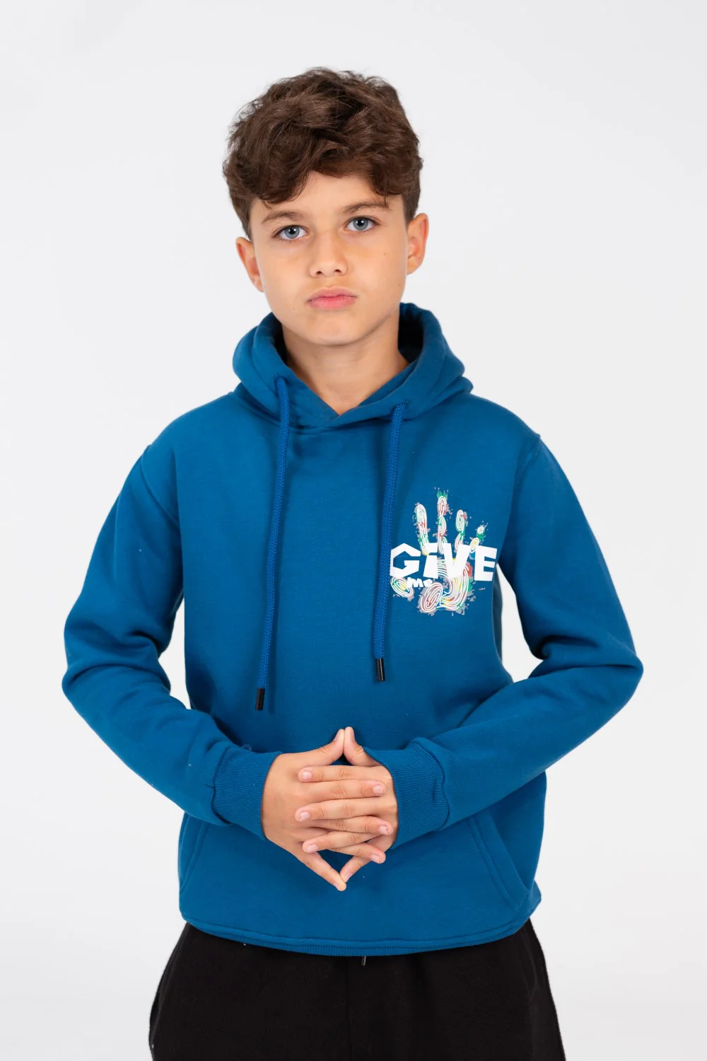 Boy's Hoodie Sweatshirt With Front Pocket In Practical Melton Material - Image 5