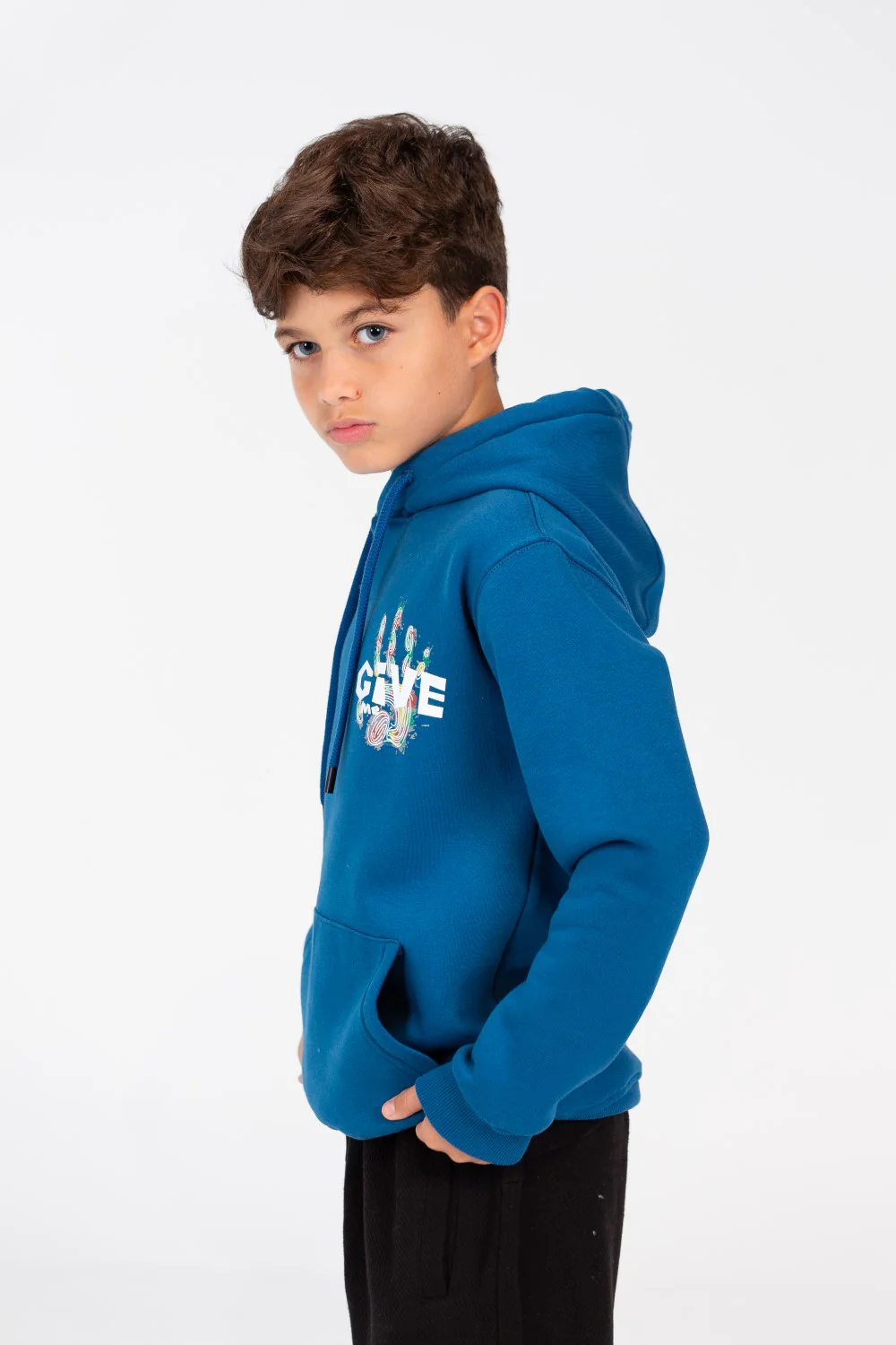 Boy's Hoodie Sweatshirt With Front Pocket In Practical Melton Material - Image 7