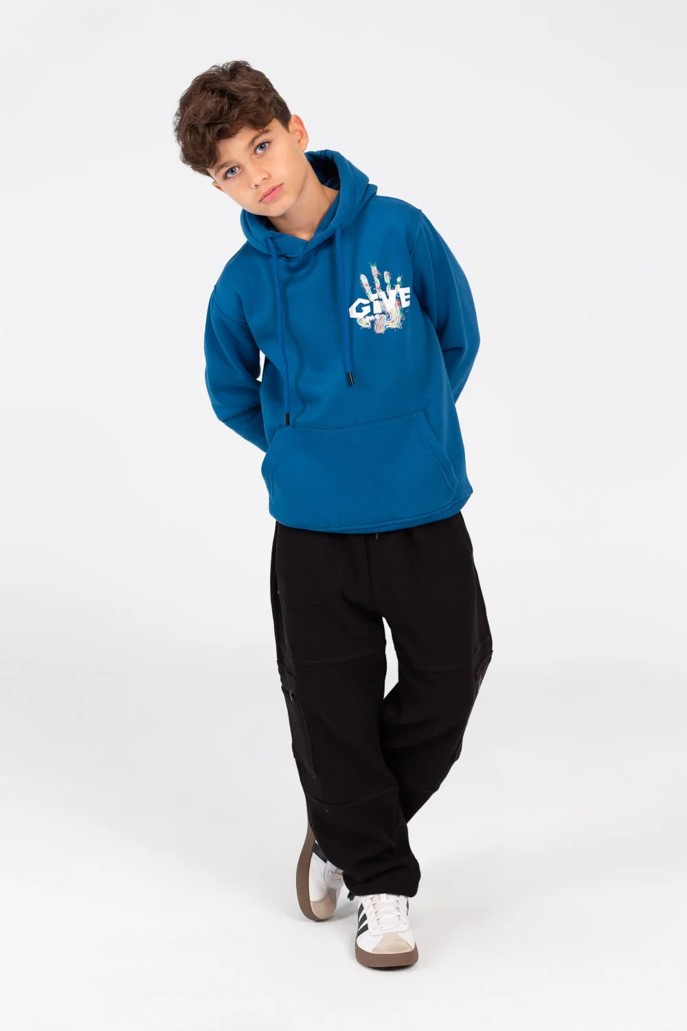 Boy's Hoodie Sweatshirt With Front Pocket In Practical Melton Material - Image 8
