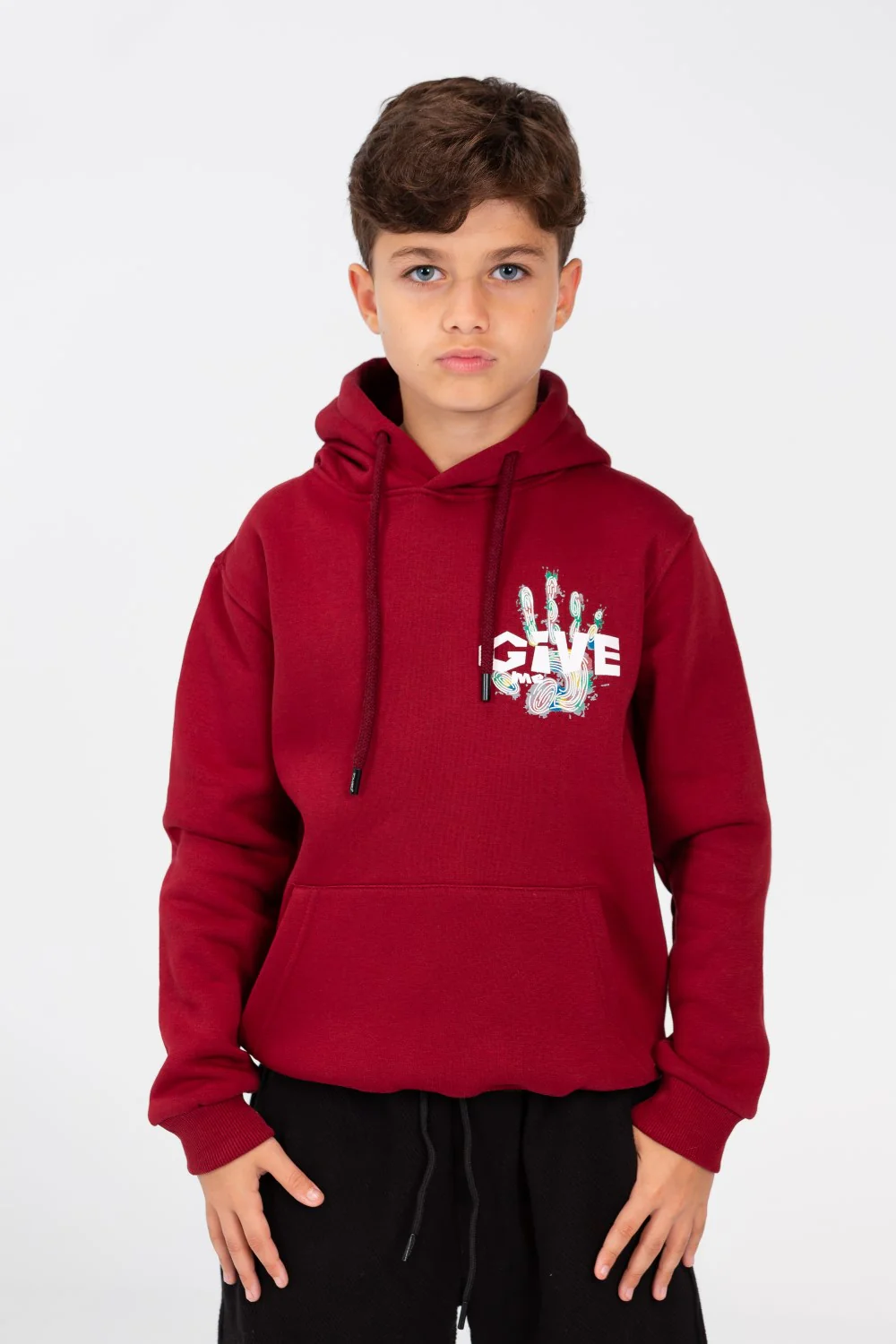 Boy's Hoodie Sweatshirt With Front Pocket In Practical Melton Material - Image 9