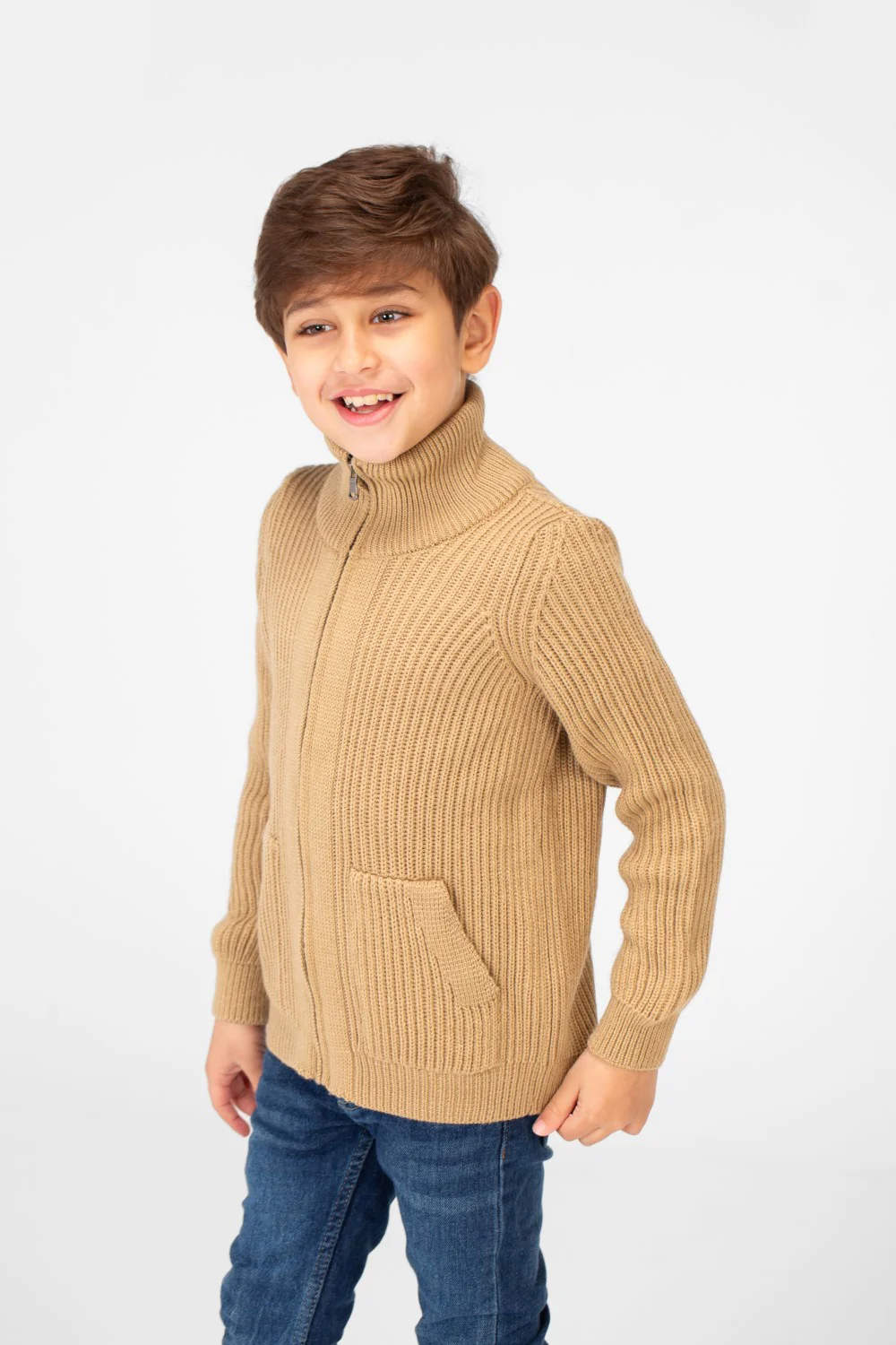 Boy's knit pullover with High Neck And Full Zip - Image 3