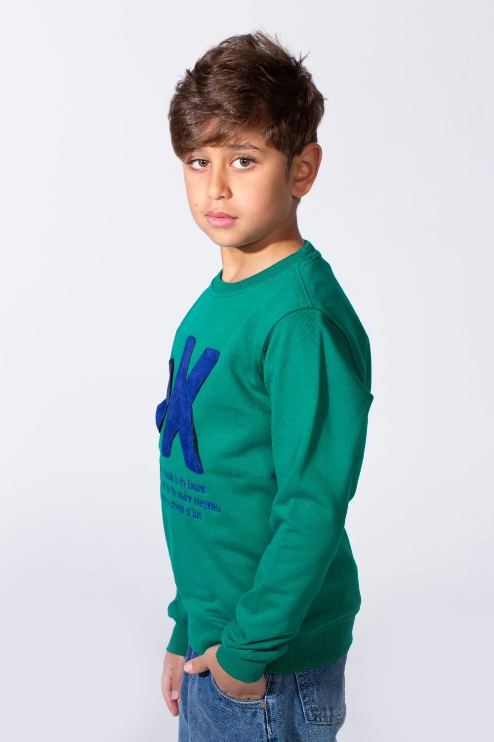 Boy's Long Sleeve Crew Neck With Front Print Slim Fit Melton Sweatshirt - Image 12