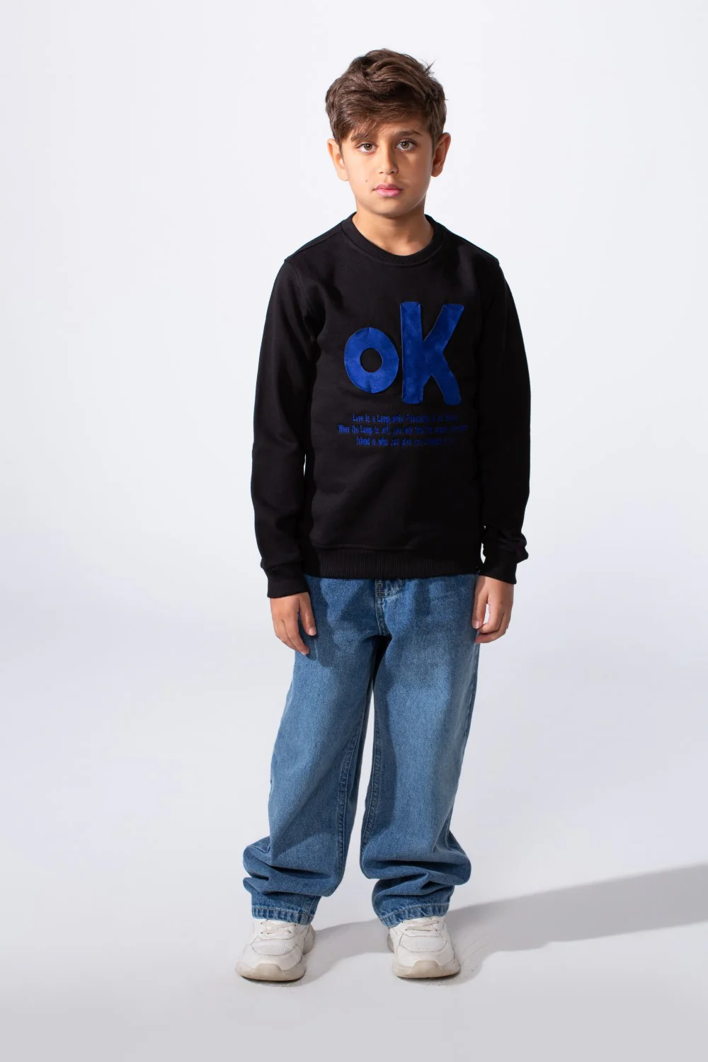 Boy's Long Sleeve Crew Neck With Front Print Slim Fit Melton Sweatshirt - Image 3