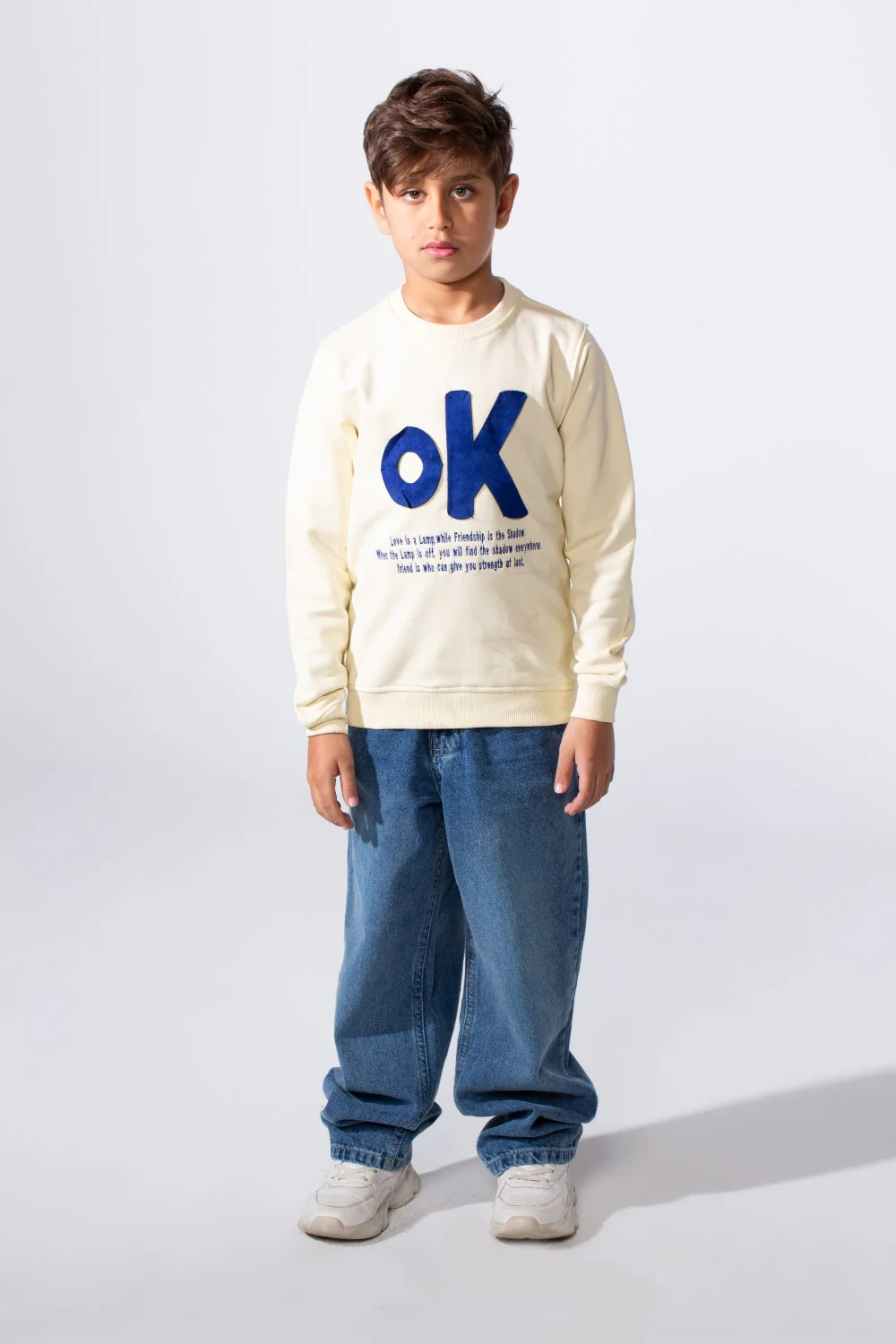 Boy's Long Sleeve Crew Neck With Front Print Slim Fit Melton Sweatshirt - Image 7
