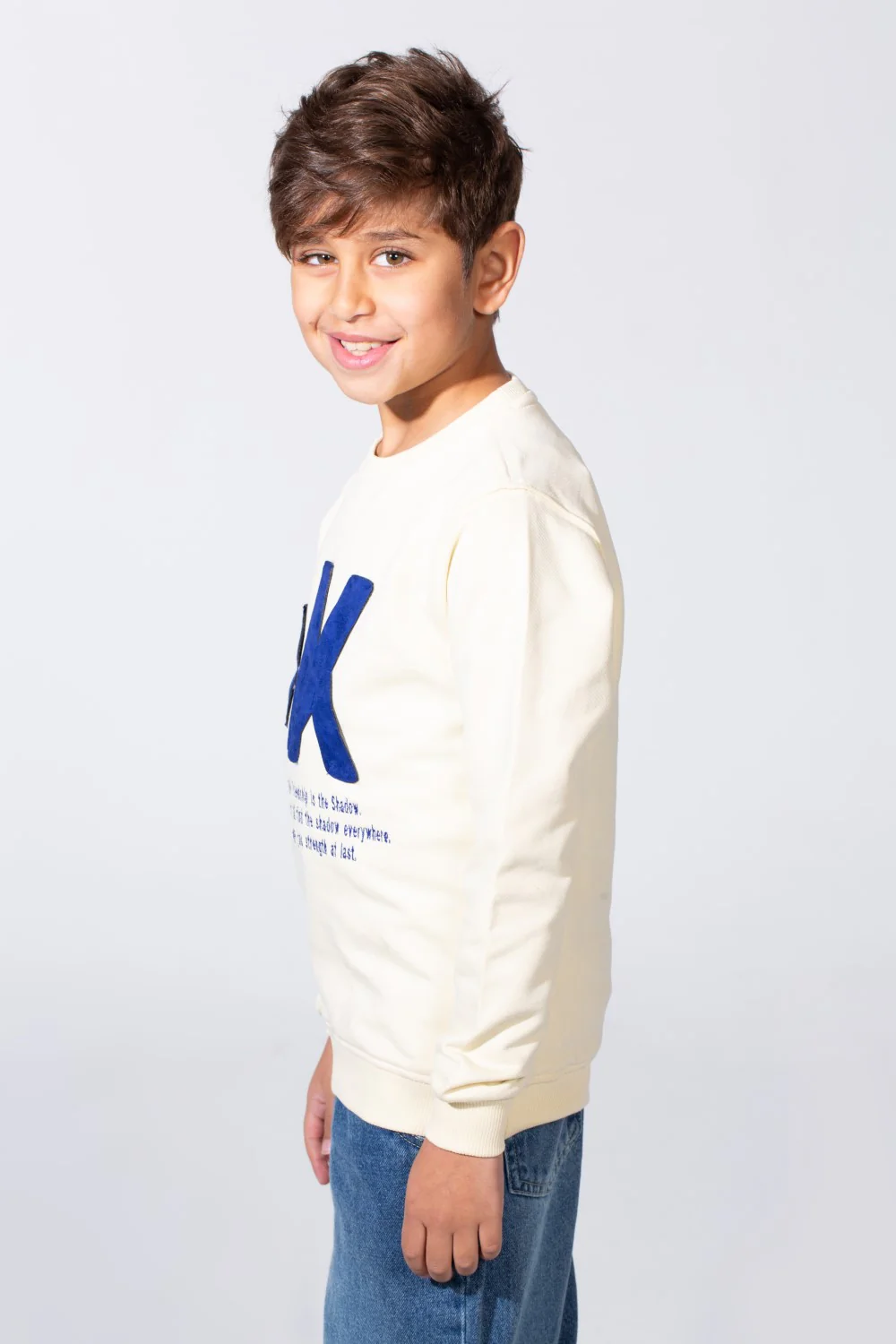 Boy's Long Sleeve Crew Neck With Front Print Slim Fit Melton Sweatshirt - Image 8