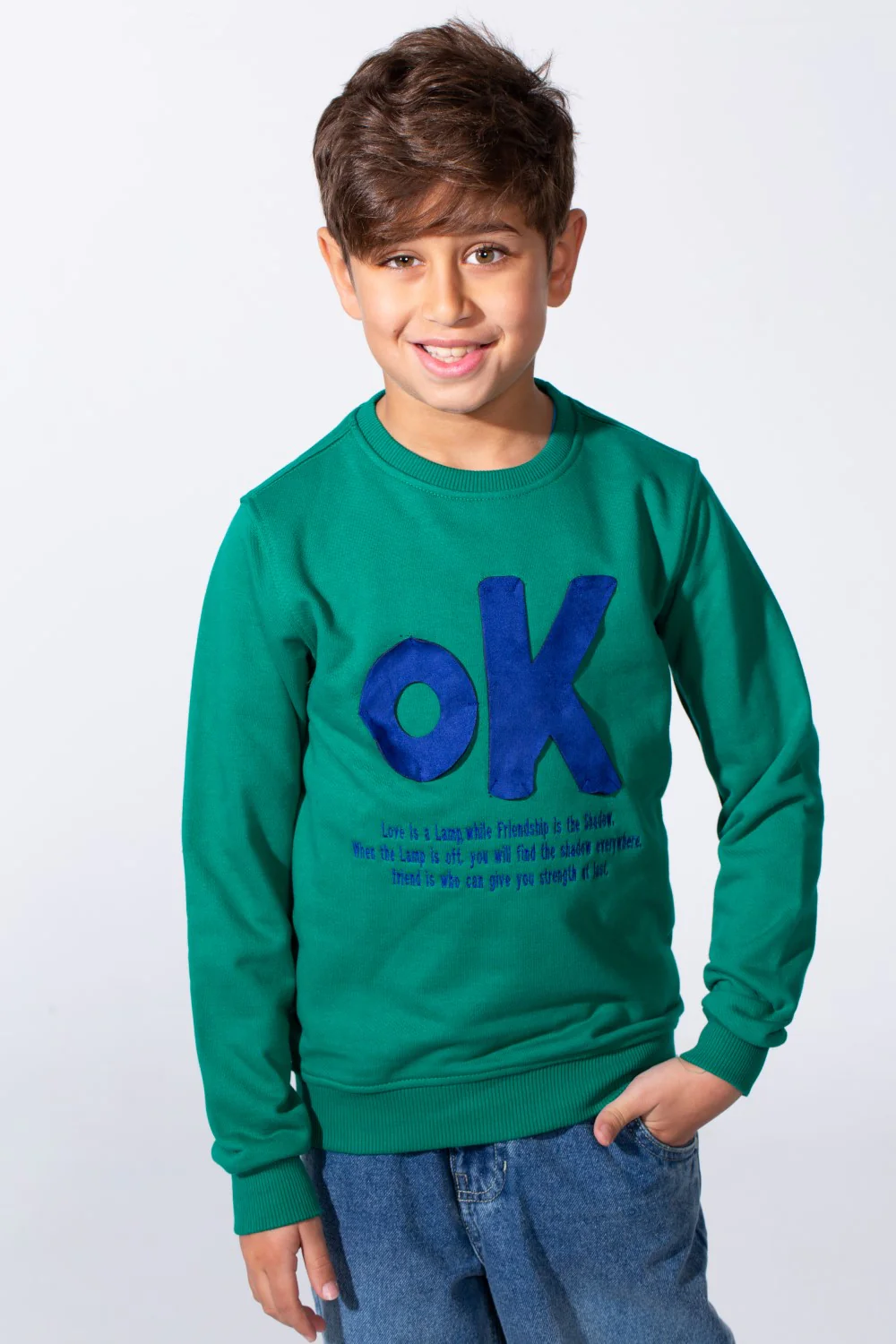 Boy's Long Sleeve Crew Neck With Front Print Slim Fit Melton Sweatshirt - Image 9