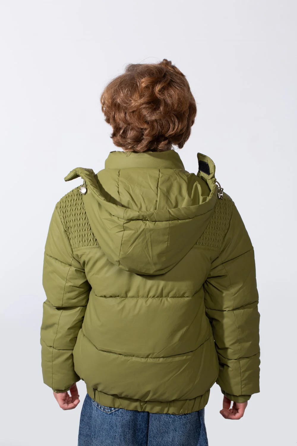 Boy's Long Sleeve High Neck Textured Pattern With Full Zip Side Pockets Hooded Waterproof Jacket - Image 6