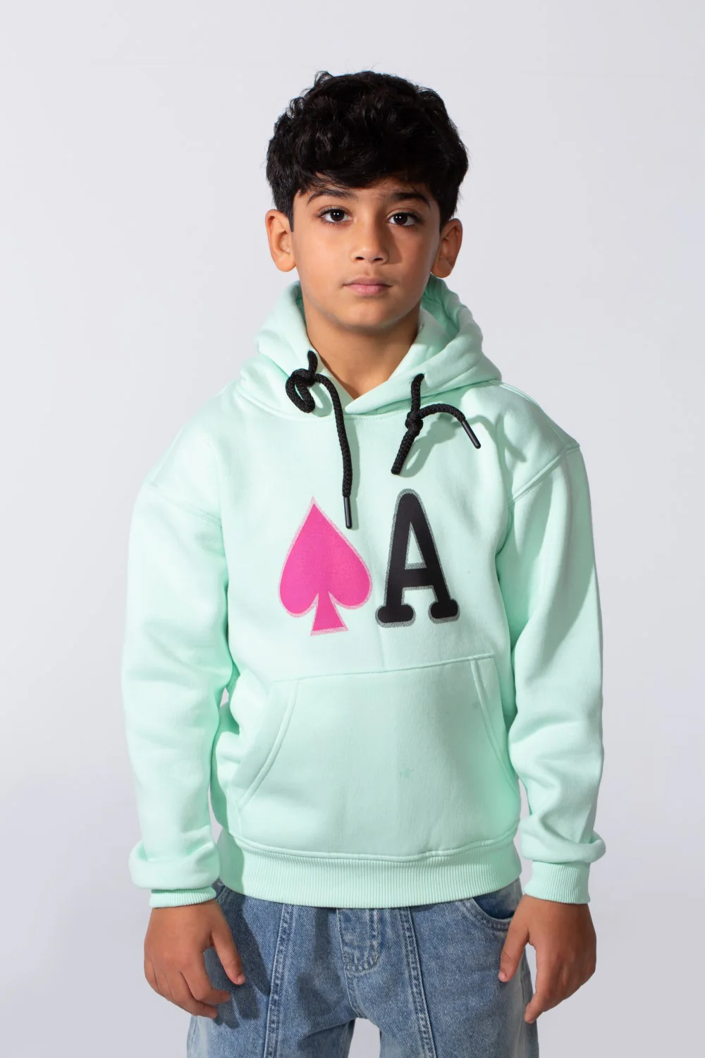 Boy's Long Sleeve Kangaroo Pocket With Front Letter Print Oversize Soft Melton Fabric For Relaxed Fit Everyday Wear Hooded Sweatshirt