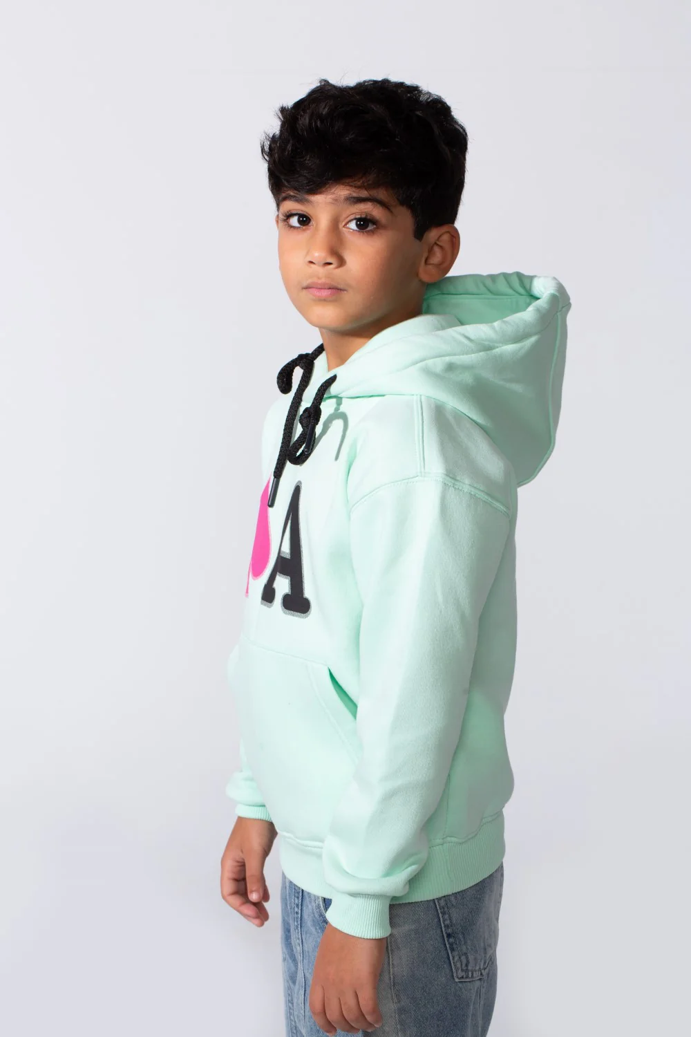 Boy's Long Sleeve Kangaroo Pocket With Front Letter Print Oversize Soft Melton Fabric For Relaxed Fit Everyday Wear Hooded Sweatshirt - Image 4