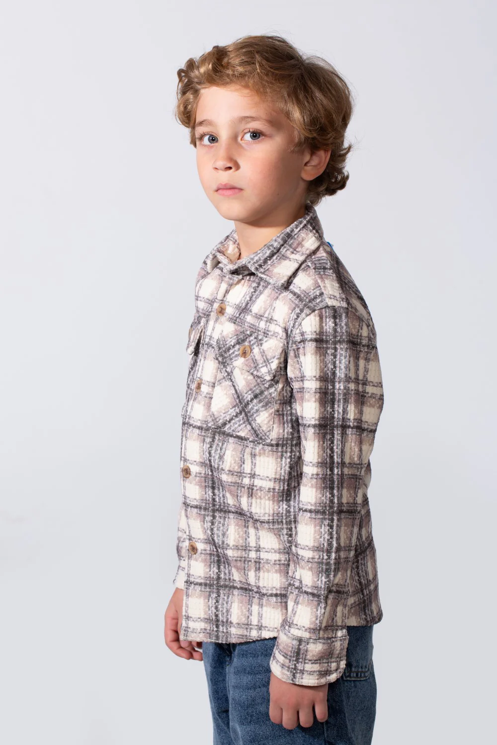 Boy's Long Sleeve Plaid Pattern With Soft Velvet Fabric Classic Button-Down Double Chest Pockets Slim Fit Shirt - Image 4