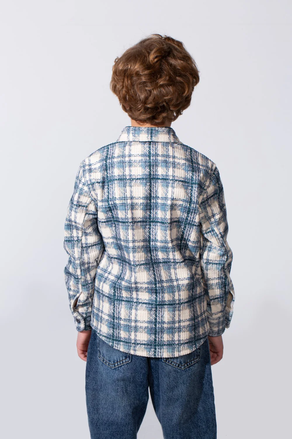 Boy's Long Sleeve Plaid Pattern With Soft Velvet Fabric Classic Button-Down Double Chest Pockets Slim Fit Shirt - Image 6