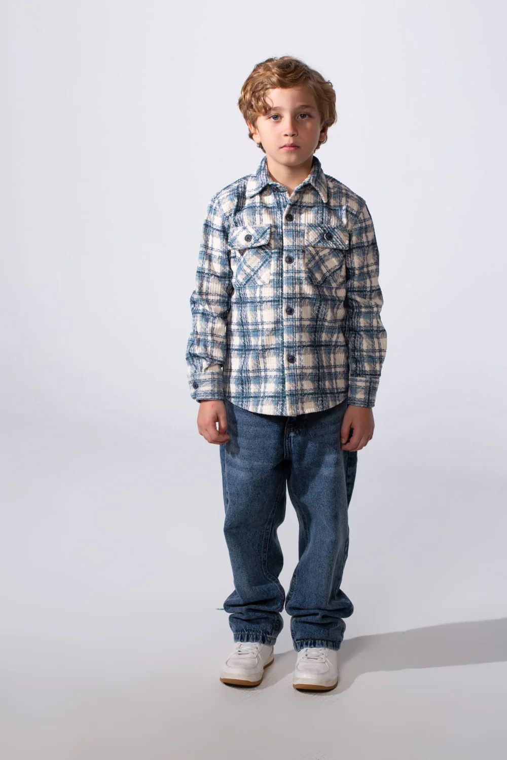 Boy's Long Sleeve Plaid Pattern With Soft Velvet Fabric Classic Button-Down Double Chest Pockets Slim Fit Shirt - Image 7