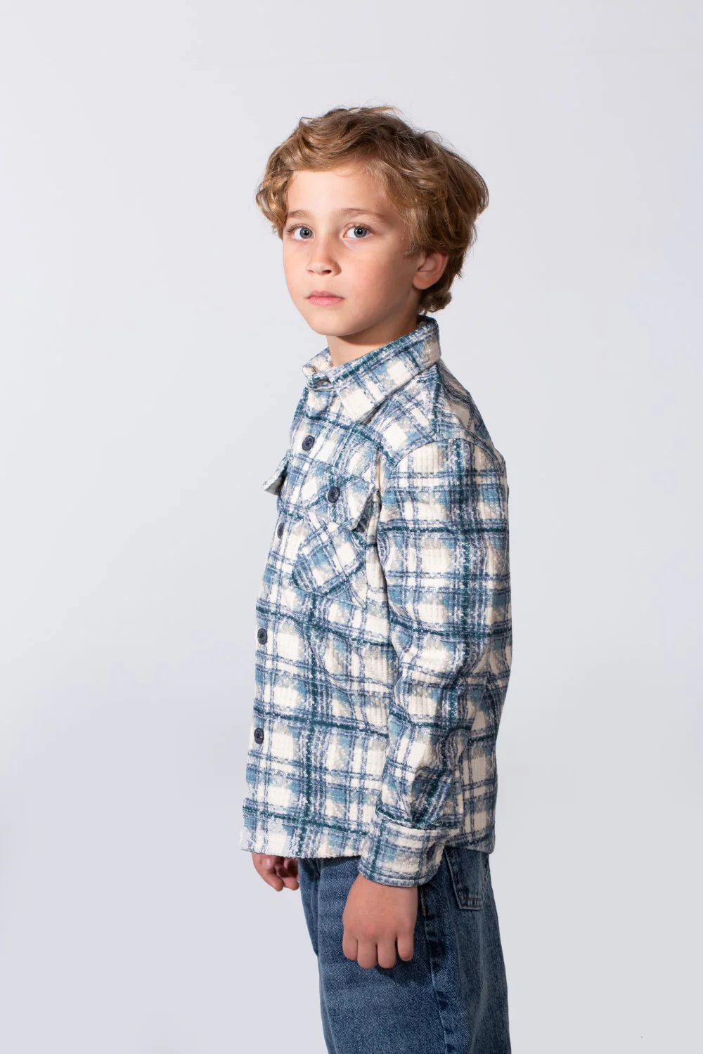 Boy's Long Sleeve Plaid Pattern With Soft Velvet Fabric Classic Button-Down Double Chest Pockets Slim Fit Shirt - Image 8