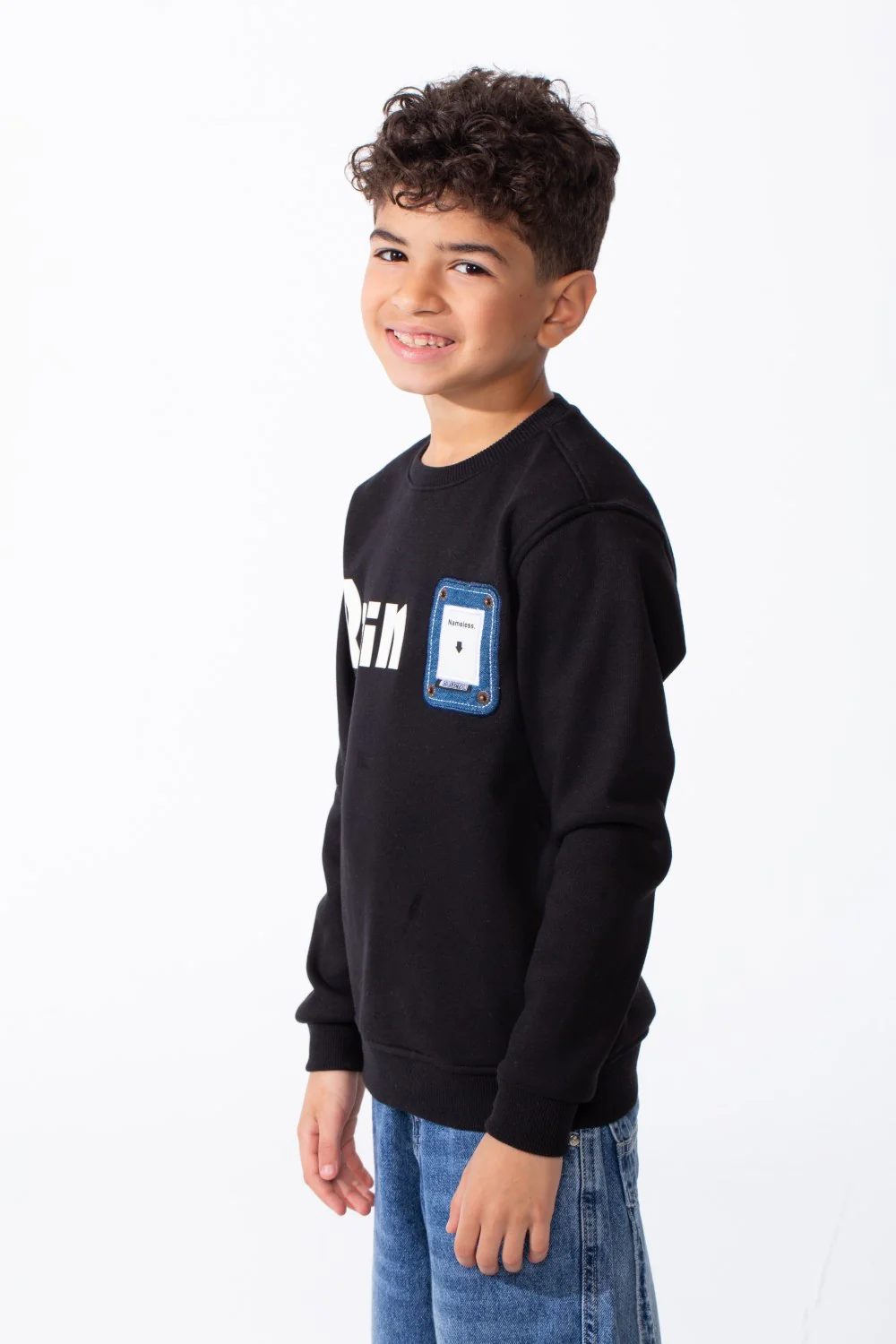 Boy's Long Sleeve Ribbed Cuffs Crew Neck Front Bold Text Casual Slim Fit Sweatshirt - Image 4