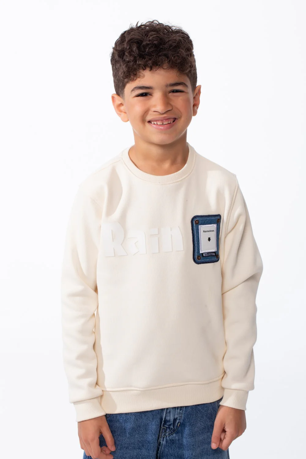 Boy's Long Sleeve Ribbed Cuffs Crew Neck Front Bold Text Casual Slim Fit Sweatshirt - Image 5