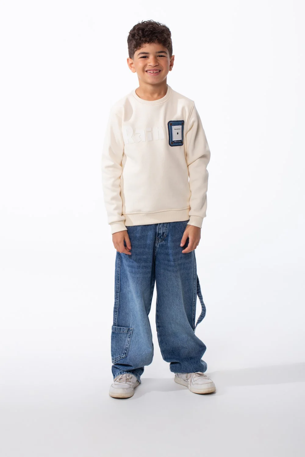 Boy's Long Sleeve Ribbed Cuffs Crew Neck Front Bold Text Casual Slim Fit Sweatshirt - Image 7