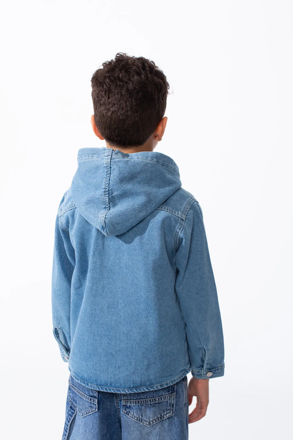 Boy's Long Sleeve Snap-Buttons With Side Flab Pocket Designed Hooded Denim Box Fit Jacket - Image 10