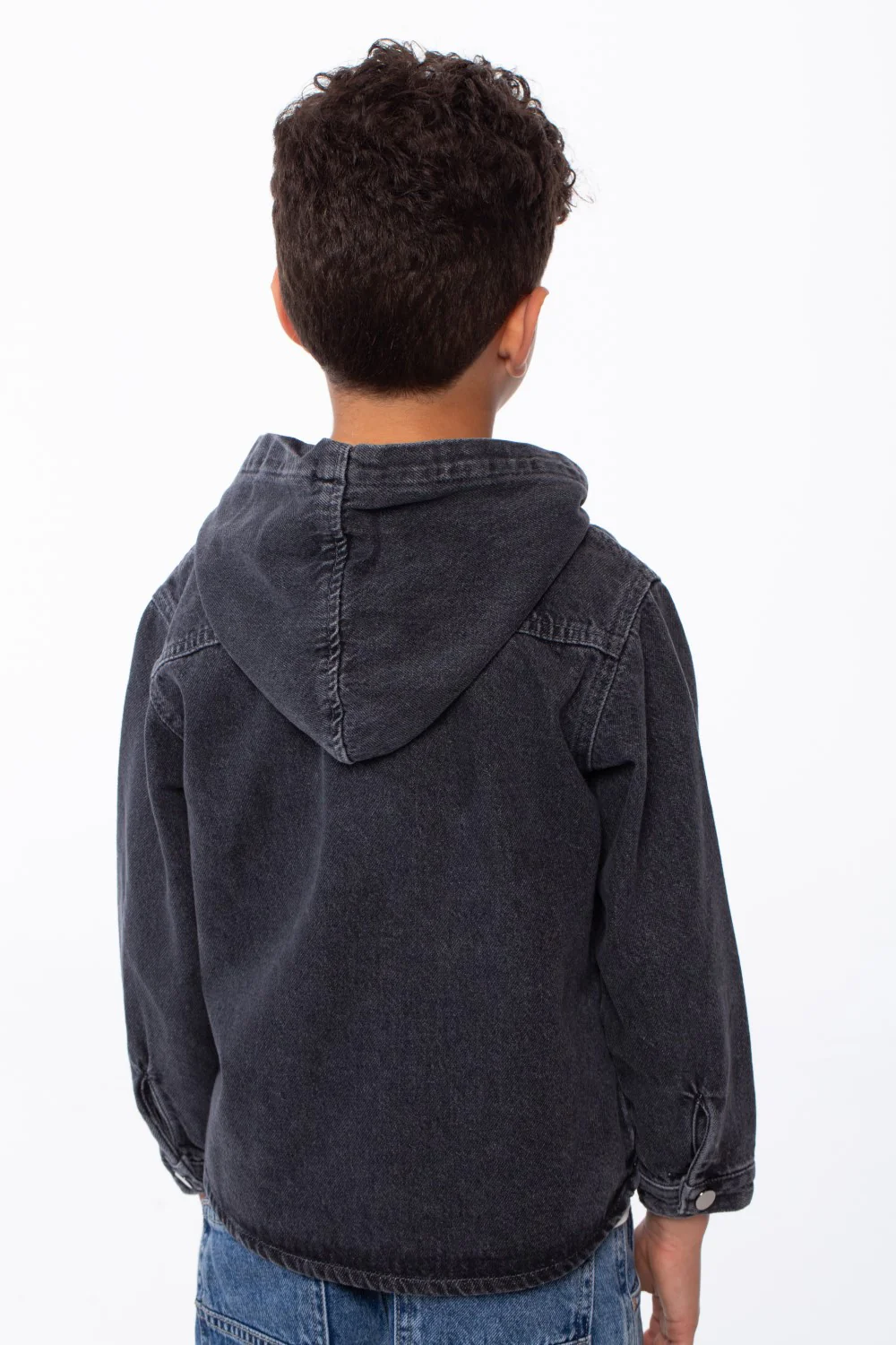 Boy's Long Sleeve Snap-Buttons With Side Flab Pocket Designed Hooded Denim Box Fit Jacket - Image 14