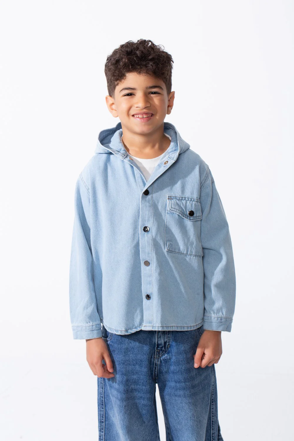 Boy's Long Sleeve Snap-Buttons With Side Flab Pocket Designed Hooded Denim Box Fit Jacket - Image 20