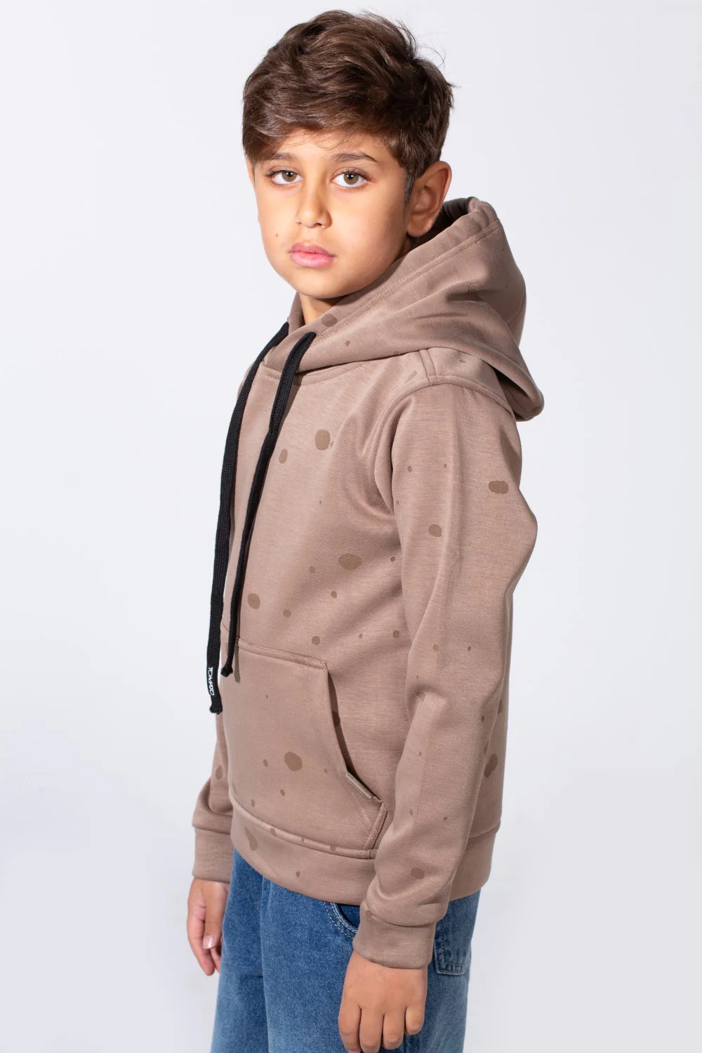 Boy's Long Sleeve With Dot Pattern Kangaroo Front Pockets Casual Hood Sweatshirt - Image 8