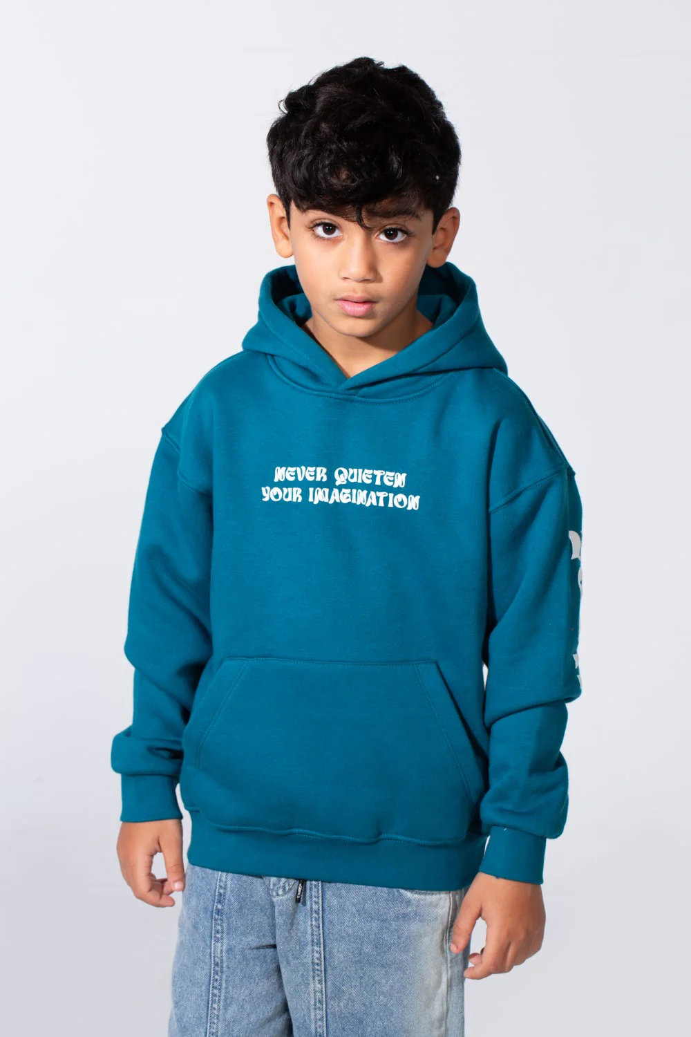 Boy's Long Sleeve With Printed Back Kangaroo Front Pockets Slim Fit Relaxed Artistic Hooded Sweatshirt