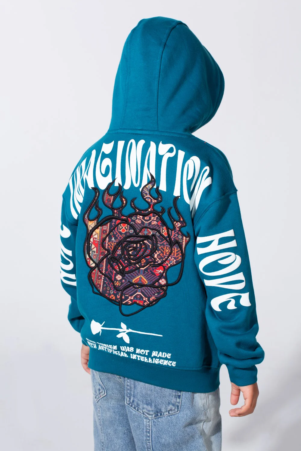 Boy's Long Sleeve With Printed Back Kangaroo Front Pockets Slim Fit Relaxed Artistic Hooded Sweatshirt - Image 2