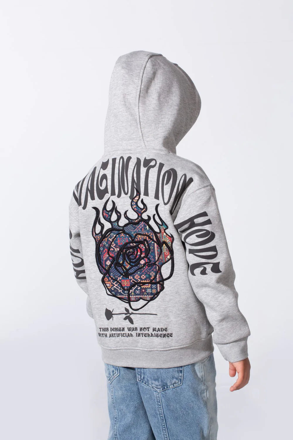 Boy's Long Sleeve With Printed Back Kangaroo Front Pockets Slim Fit Relaxed Artistic Hooded Sweatshirt - Image 6