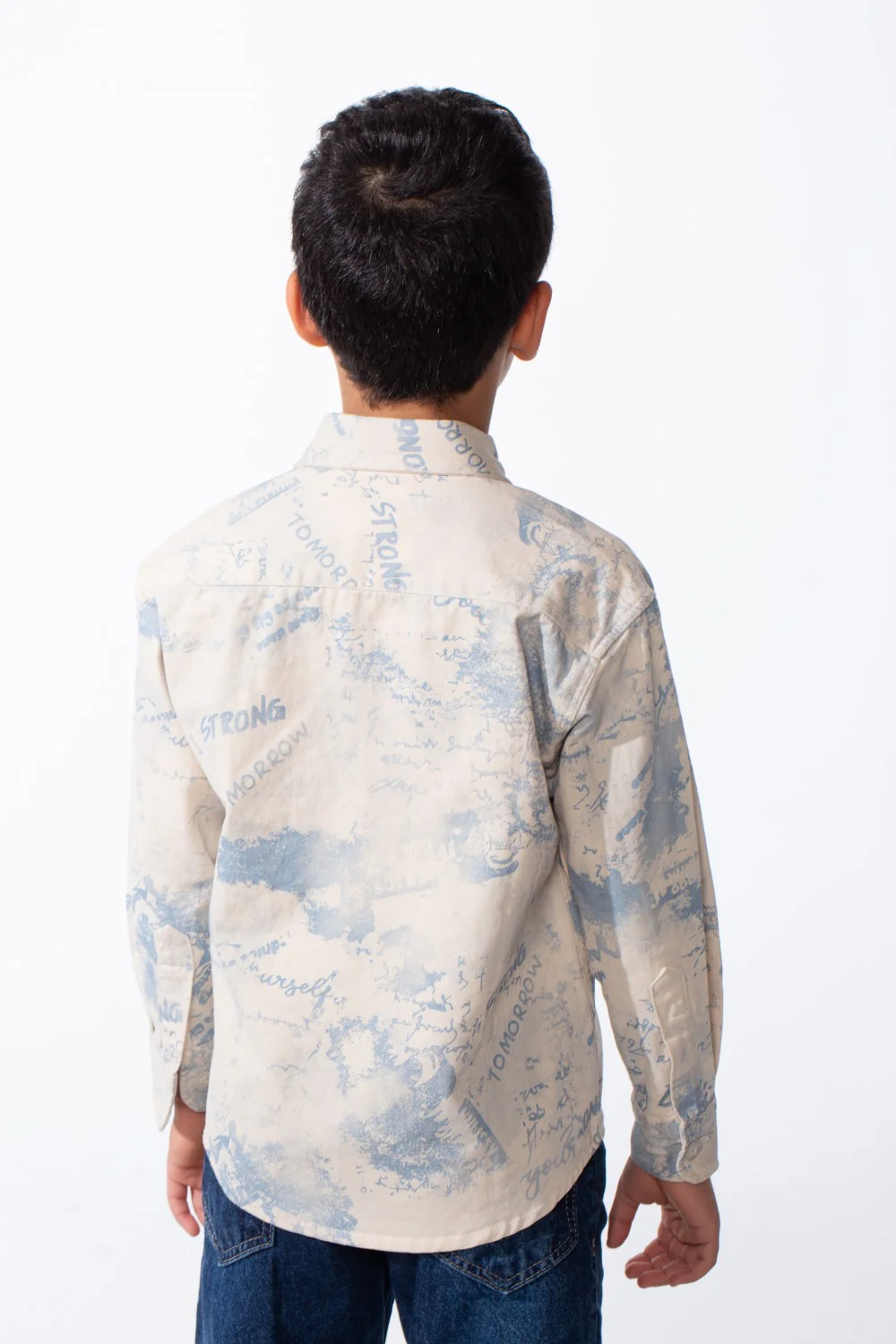 Boy's Long Sleeved Button Up Pattern Graffiti Style Versatile Slim Fit Gabardine Shirt - Image 6