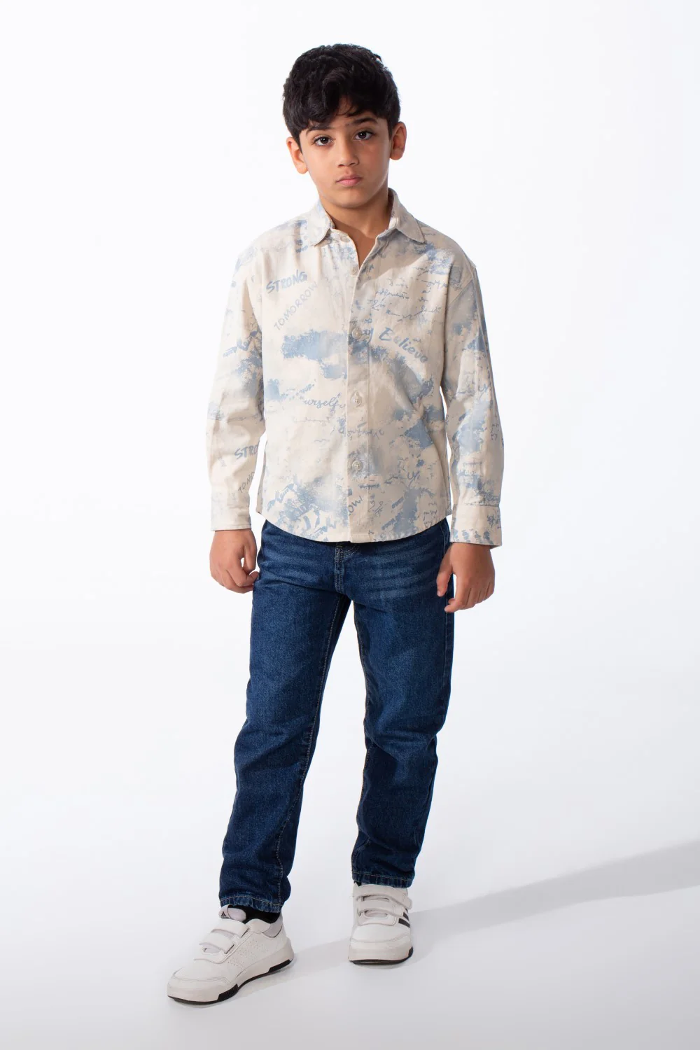 Boy's Long Sleeved Button Up Pattern Graffiti Style Versatile Slim Fit Gabardine Shirt - Image 7