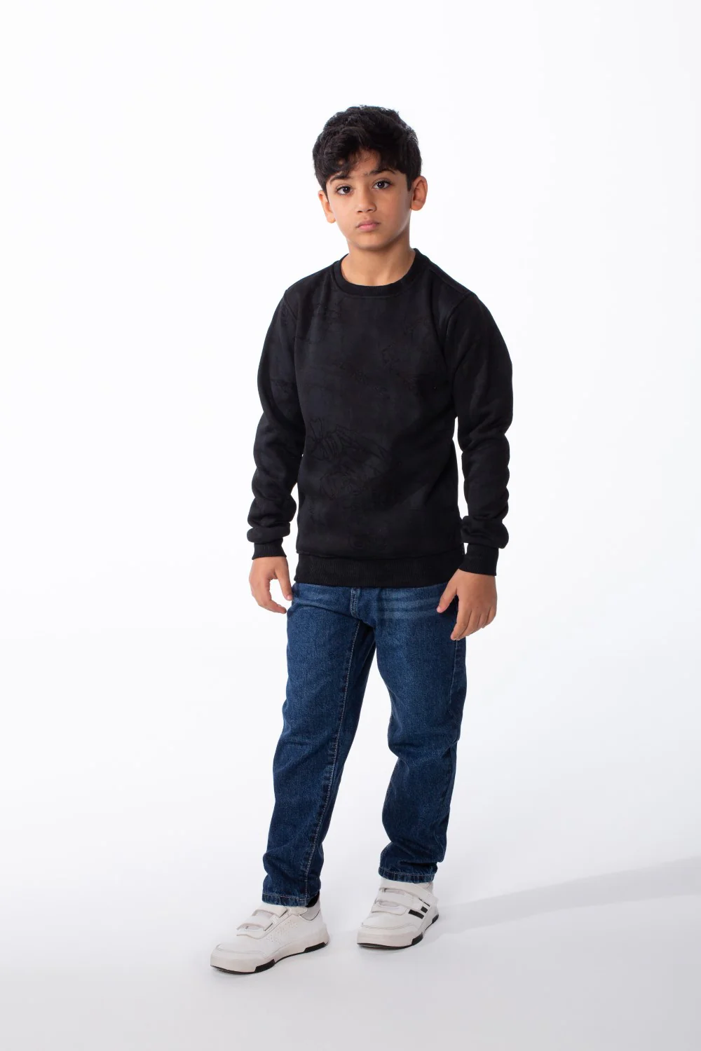 Boy's Long Sleeves Rounded Neckline Marble Pattern Ribbed Cuffs Slim Fit Sweatshirt - Image 3