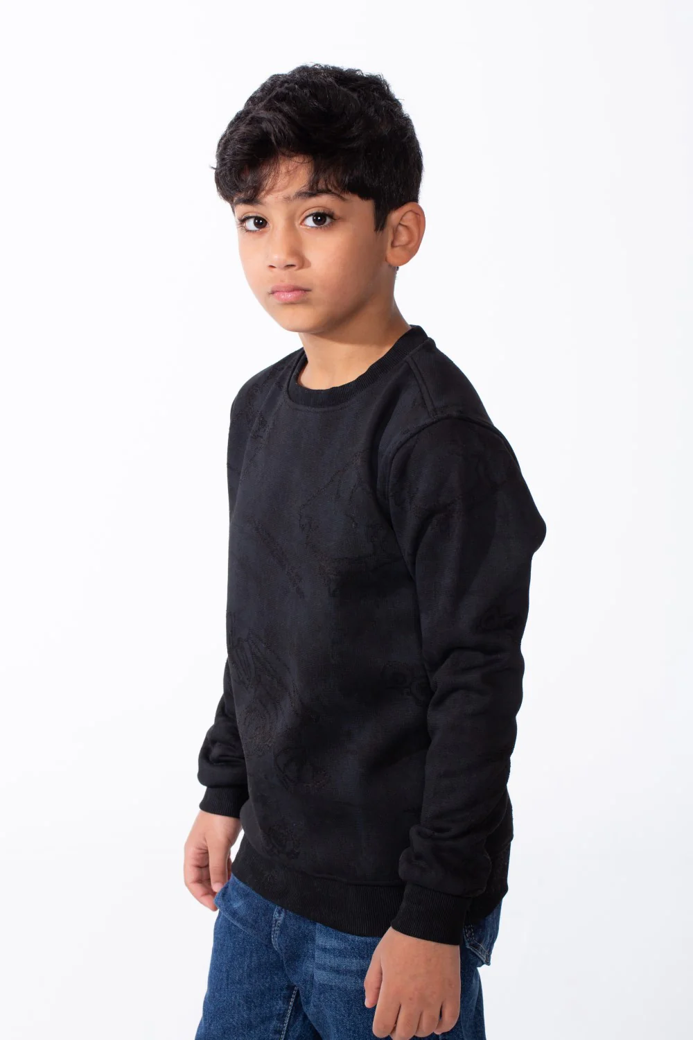 Boy's Long Sleeves Rounded Neckline Marble Pattern Ribbed Cuffs Slim Fit Sweatshirt - Image 4