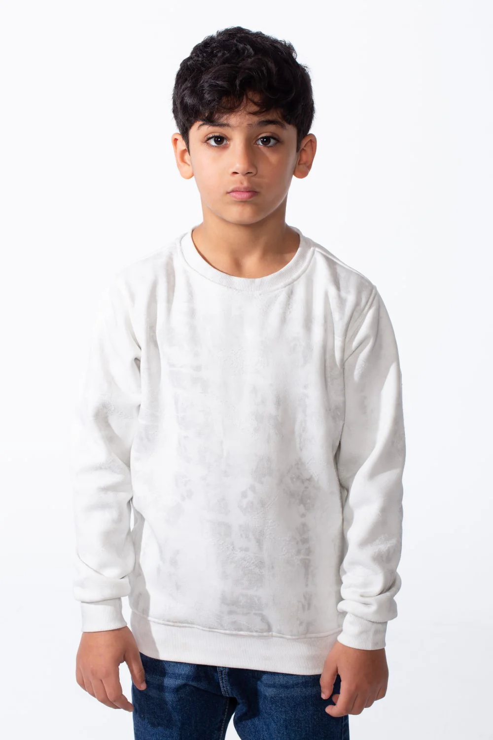 Boy's Long Sleeves Rounded Neckline Marble Pattern Ribbed Cuffs Slim Fit Sweatshirt - Image 5