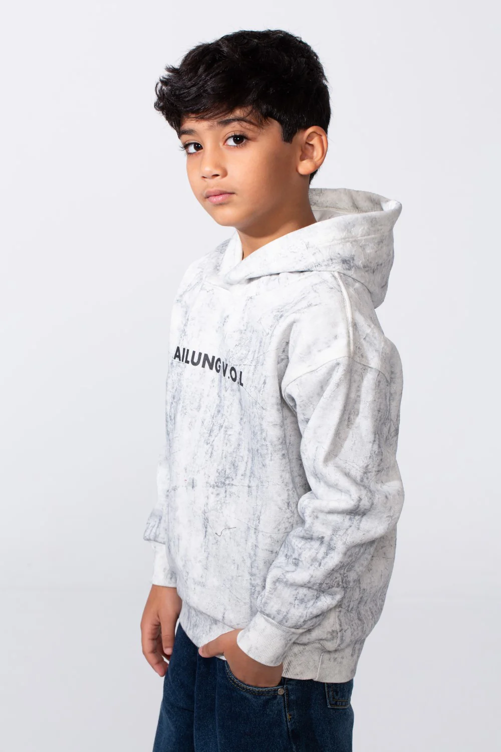 Boy's Marble Print Slim Fit Hooded Sweatshirt - Image 12
