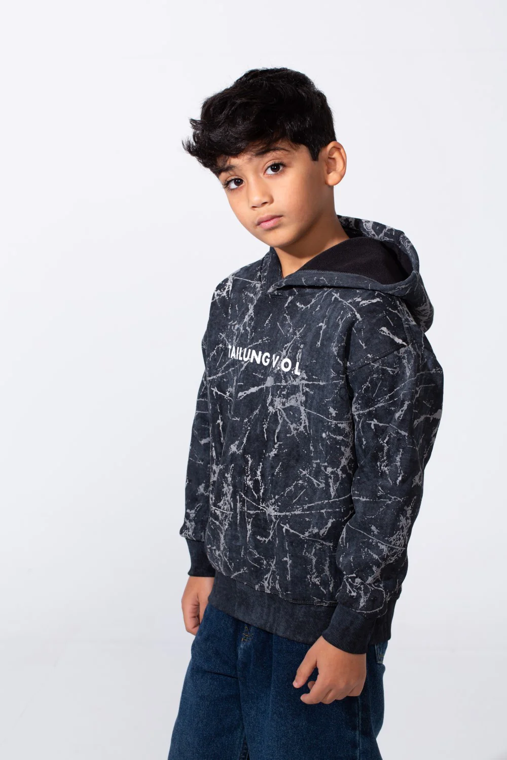 Boy's Marble Print Slim Fit Hooded Sweatshirt - Image 2