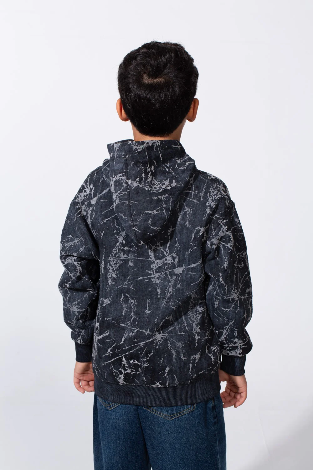 Boy's Marble Print Slim Fit Hooded Sweatshirt - Image 3