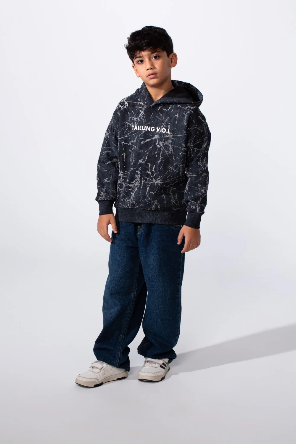 Boy's Marble Print Slim Fit Hooded Sweatshirt - Image 4